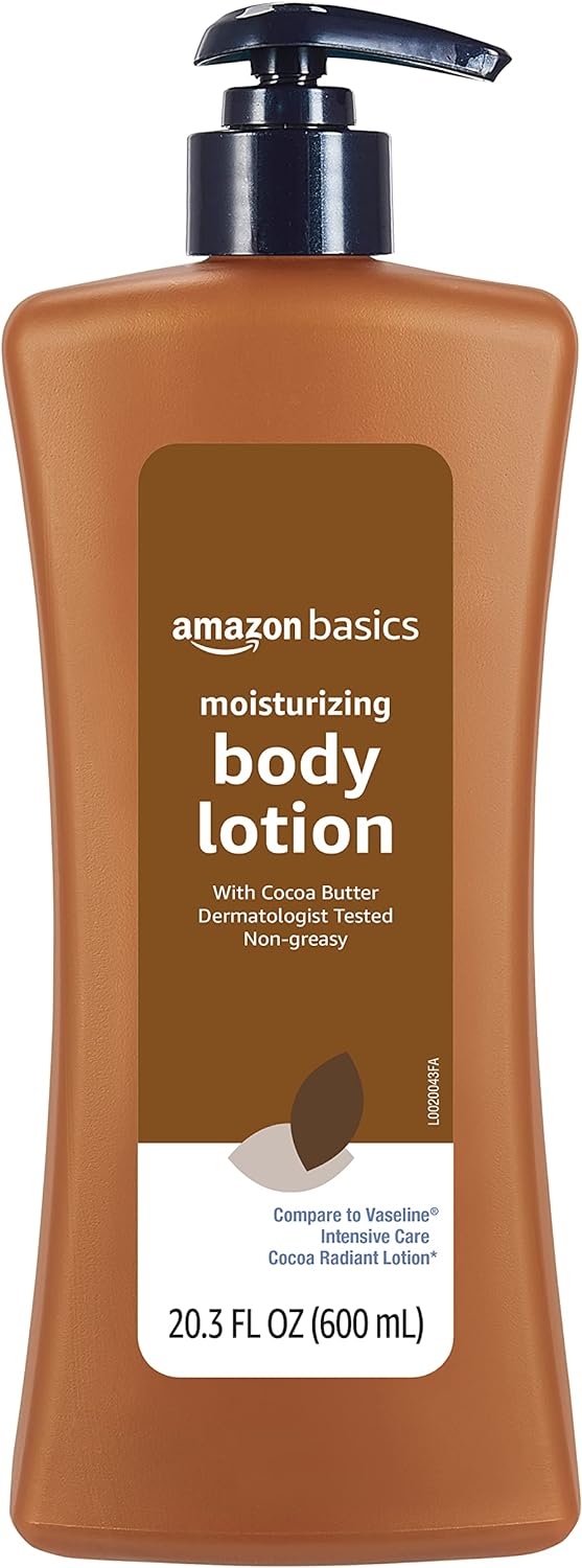 Amazon Basics Moisturizing Cocoa Butter Body Lotion for Dry Skin, Non-Greasy, Paraben Free, Lightly Scented, 20.3 Fl Oz, Pack of 1
