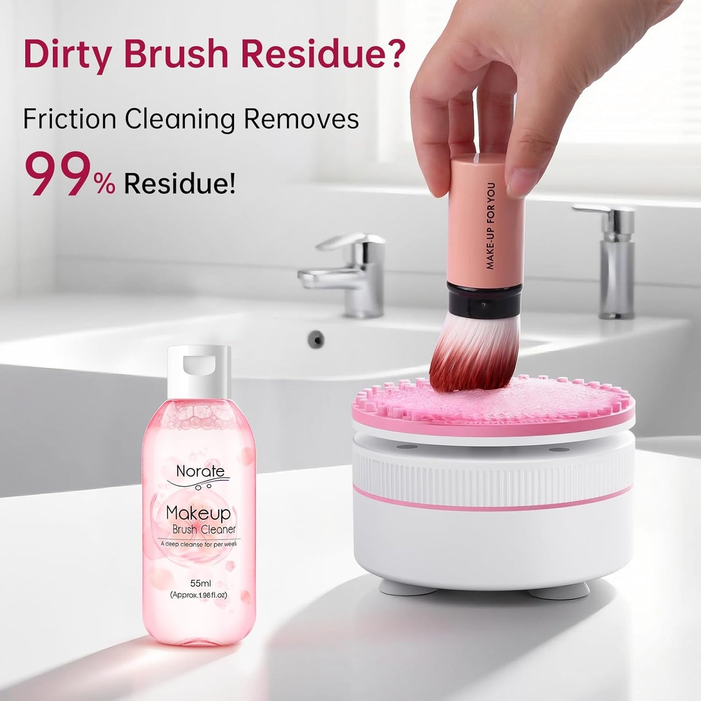 Norate Makeup Brush Cleaner, Stocking Stuffers for Women, Moms, Teen Girls, Electric Makeup Brush Cleaner Machine Solution, Removes Residue from Makeup Brushes with Deep-Clean Cruelty-Free Shampoo