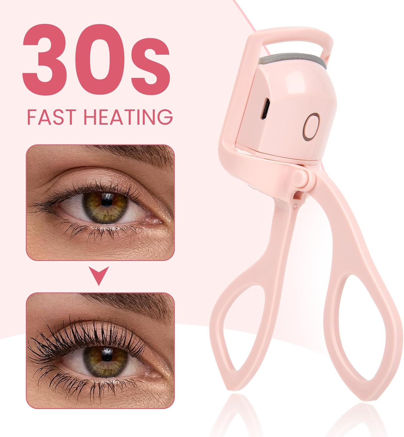Electric Heated Eyelash Curler for Women – USB Rechargeable Heated Lash Curler with Quick Heat-Up, Multi-Temp Settings, 24H Natural Curl, Anti-Scald Silicone, Portable Makeup Tool, Pink