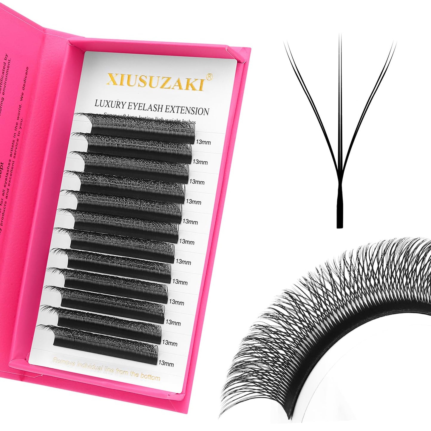 Lash Extensions Double Tips 3D Eyelash Extensions W Shape 0.07mm Thickness D Curl 9mm Premade Fans Easy Fan Volume Matte Black Crisscross Eyelashes(W-3D-Double Tips-0.07-D,9mm)