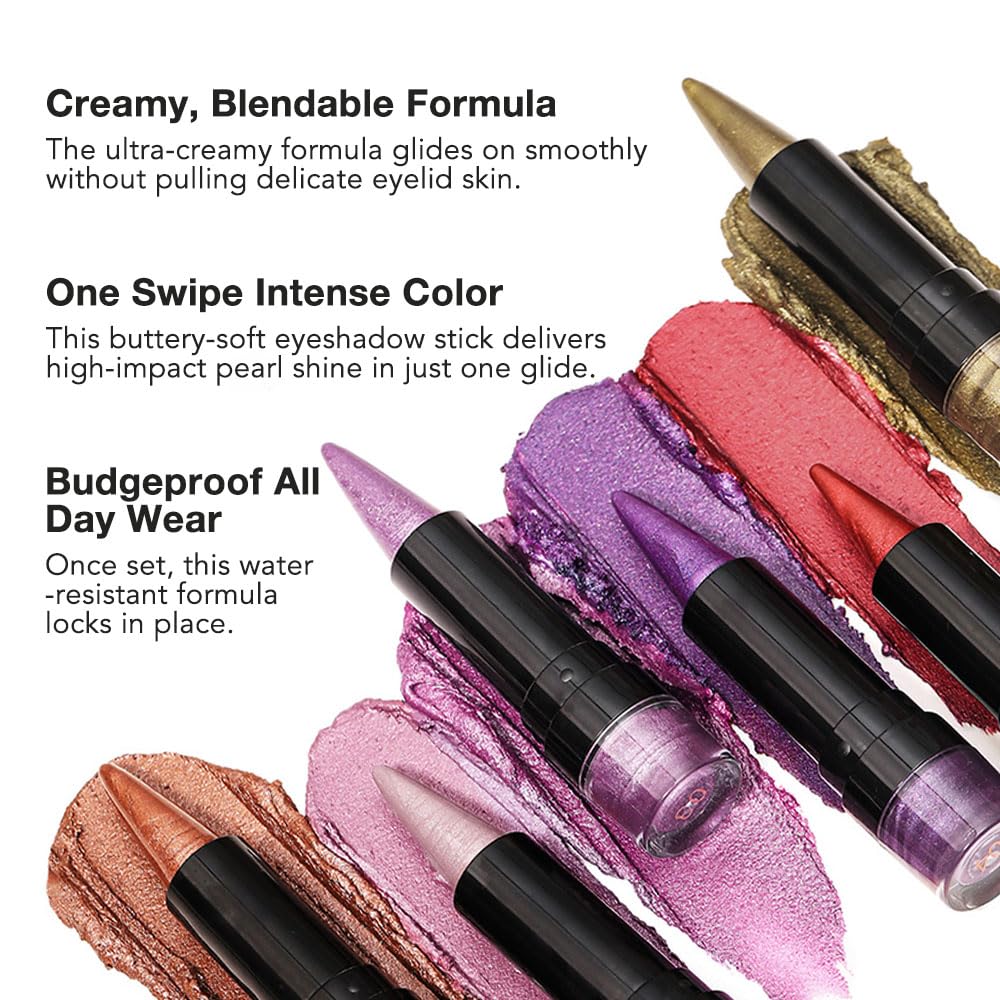 BINGBRUSH Glitter Eyeshadow Stick & Eyeliner Pencil, 4-in-1 Metallic Shimmer Cream Eyeshadow, Long-Lasting Waterproof Eye Brightener, Highly Pigmented Eye Makeup, Easily Blendable(#04-Violet Spark)
