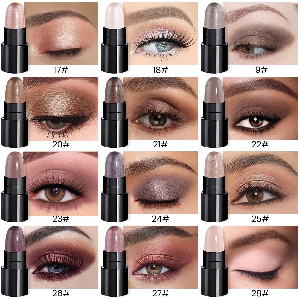 evpct 12Pcs Capsule Cream Eye Shadow Brightener Sticks Set for Eyes, Champagne Pearl Taupe Bronze Cocoa Stone Putty Smoky Amethyst Shimmer Matte Pencil Eye shadow Applicator Stick Palette Makeup 02
