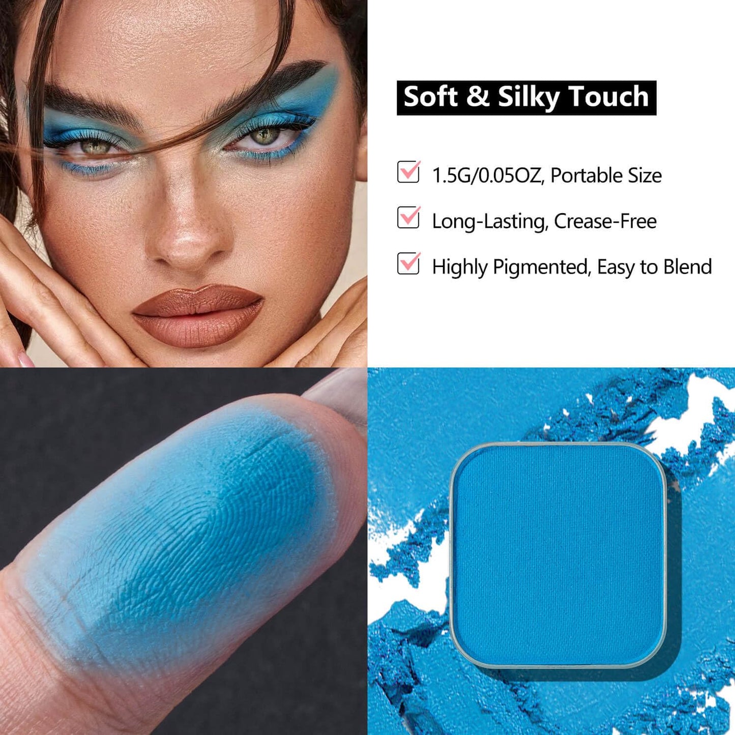 Matte Eyeshadow Sky Blue Soft Matte Finish, Single Magnetic Pan for DIY Makeup Palette, Smooth Powder, Long Lasting and Buildable (Blue Tide)