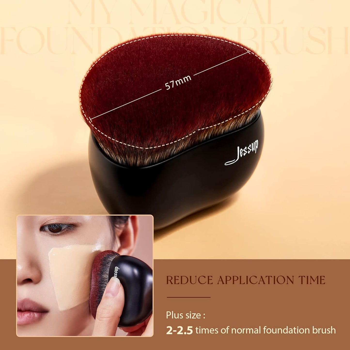 Jessup Foundation Brush Large Kabuki Makeup Brush for Face Body Blending Buffing Stippling Liquid Powder Cream Flawless with Gift Box, Black SF001