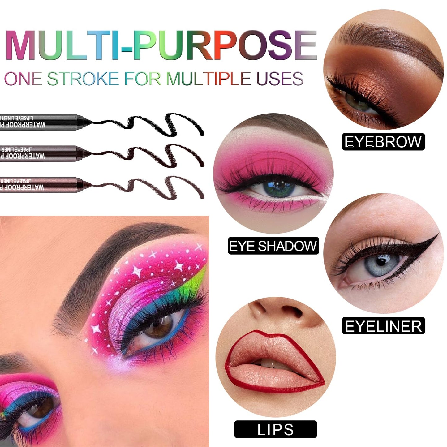 3 Colorful Eyeliner Pen Set, Eye Shadow Pencil, Pearl Eyeliner Kit Metallic Glitter Colored Eye liner for Women Eye&Lip Liner Professional Waterproof Eye Makeup(3PCS E)