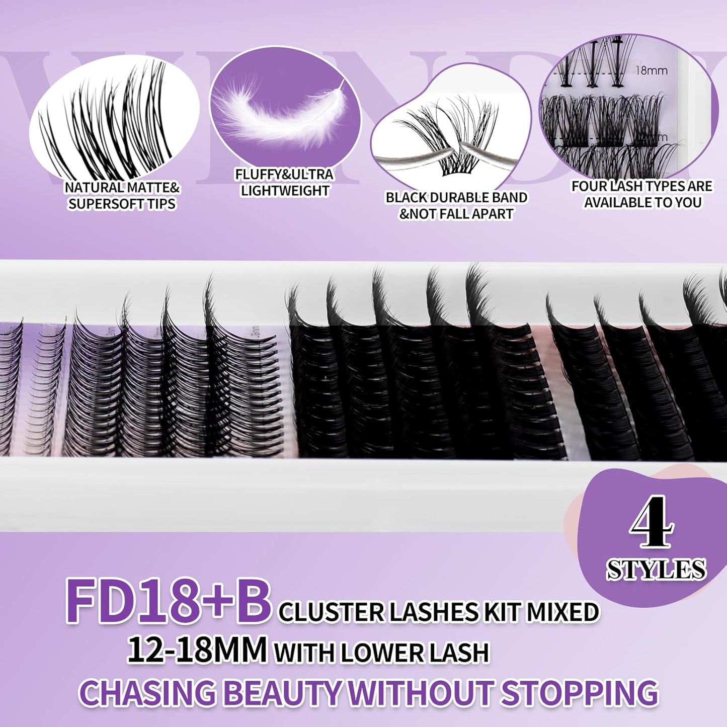 DIY Individual Lash Extensions Eyelashes Cluster Lashes 12-18 mixed D Curl Cluster Lash Nature Look Soft Wispy Cluster Eyelash Extensions（FD18+B-07-1218）