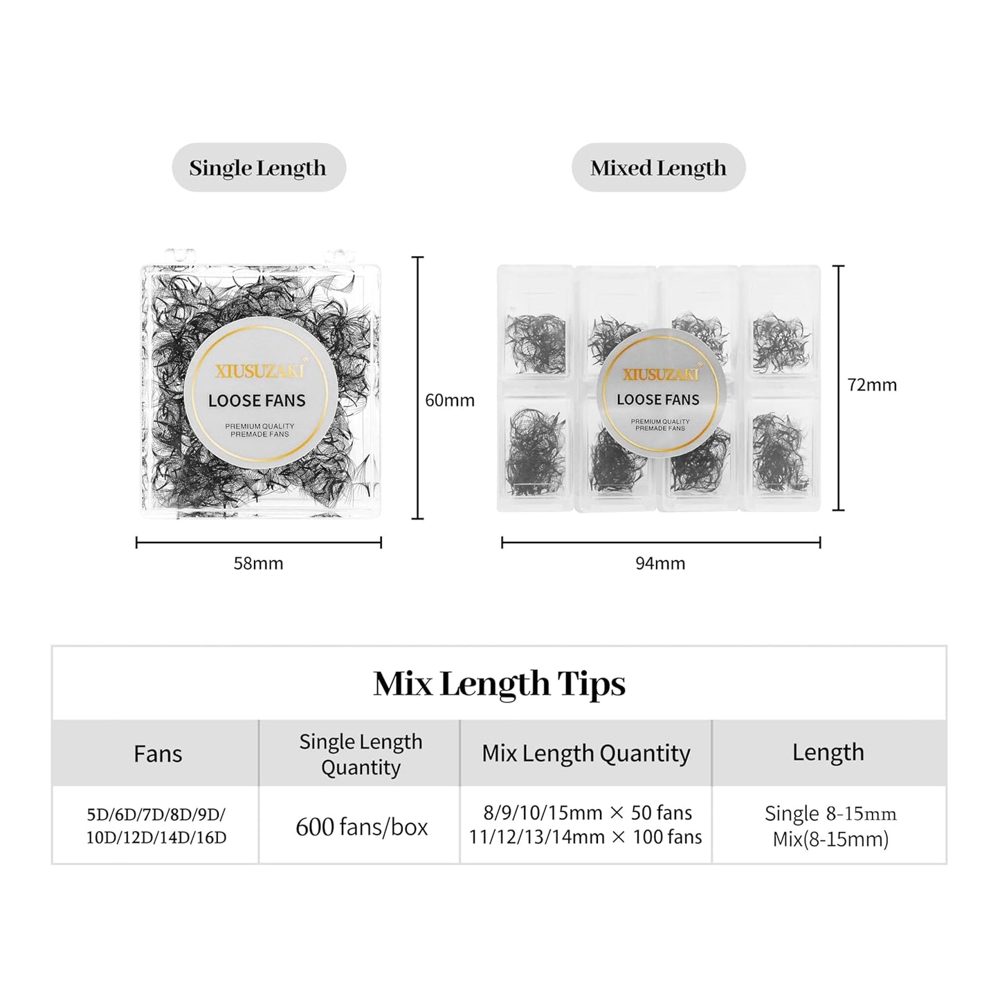 Premade Fans Eyelash Extensions 600 Fans 10D Premade Lash Fans Volume Lash Extensions 0.07 Thickness Eyelash Extension C Curl Mix 8-15mm Fluffy Soft Handmade Loose Fan(600Fans-10D-0.07-C,8-15mm)