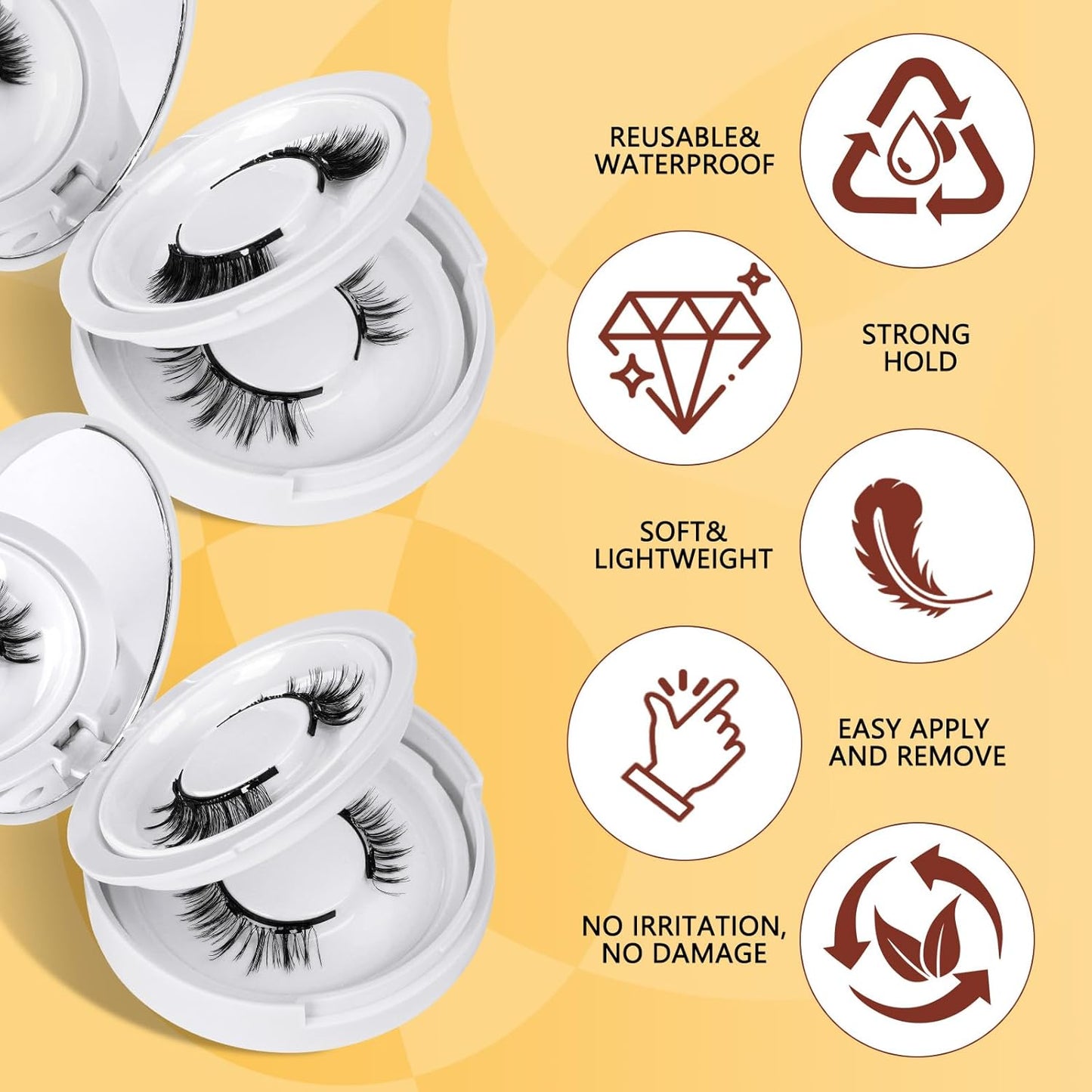 QUEWEL Magnetic Eyelashes 4 Pair Reusable Magnetic Eyelashes with Applicator No Glue Needed Eyelashes Natural Look Lash Clusters Kit Easy to Wear and Remove(4 Pairs-B02)