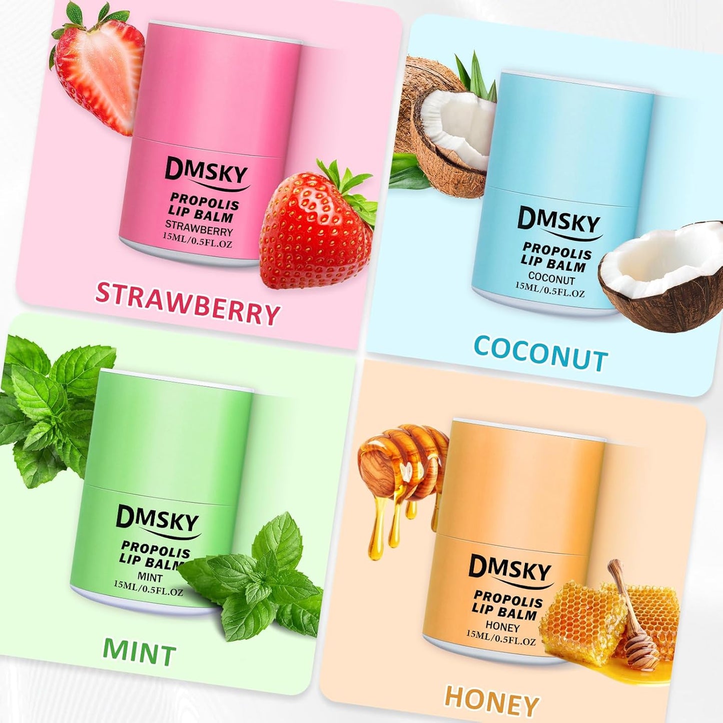 DMSKY 4 Pack Lip Sleeping Mask Set, Lip Butter with Propolis and Vitamin E, Lip Balm for Dry Lips, Reduce Lip Lines and Improve Lip Color