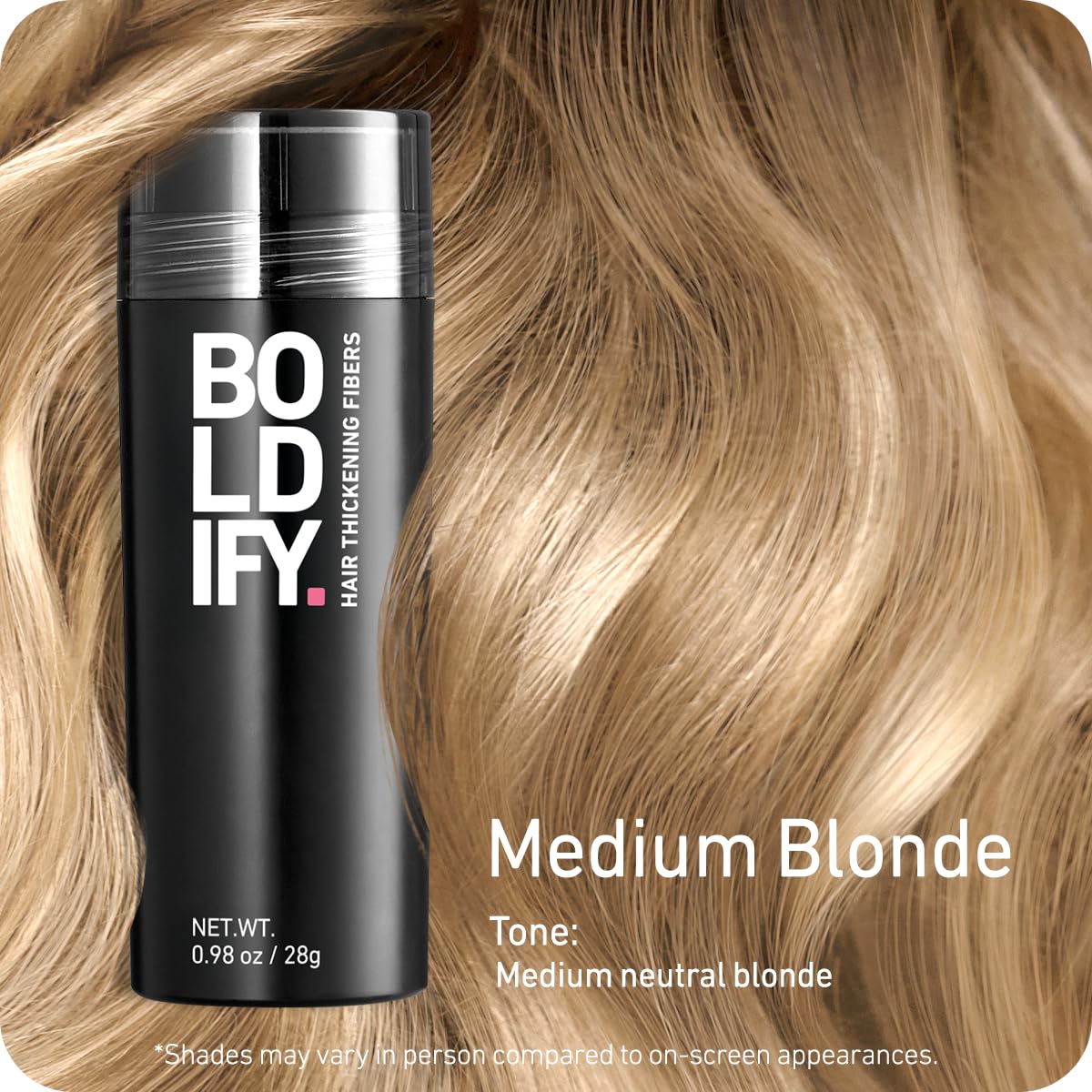 BOLDIFY Hair Fibers (28g) - Fill In Thinning and Fine Hair for an Instantly Fuller, Thicker Look - 14 Shades for Women & Men - Medium Blonde