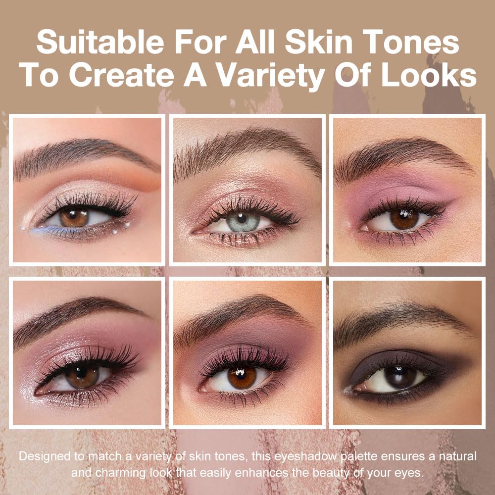 evpct 6 Colors Eye Shadow Palette Makeup for Older Women Green Eyes, Nude Pink Mauve Rose Gold Black Coffee Sparkle Shimmer Glitter Matte High Pigment Mini Travel Eyeshadow Palette, Built in Mirror