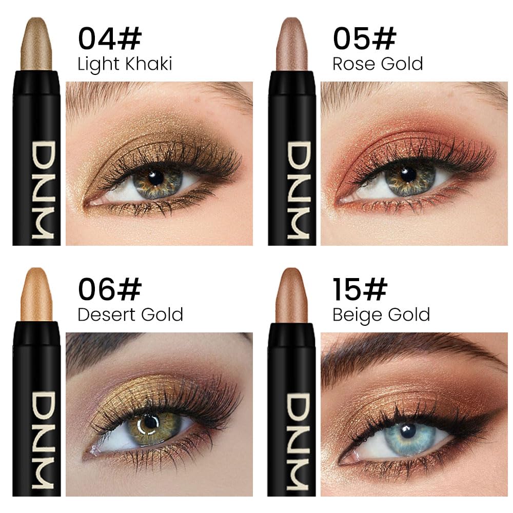 evpct 4Pcs Cream Eye Shadow Brightener Sticks Set for Eyes, Light Khaki Bronze Desert Beige Gold Shimmer Metallic Eyeshadow Pencil Applicator Stick Palette Makeup Waterproof sombras en crema para ojos