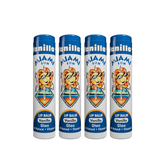 Miami Sun Natural Ghee Lip Balm, Hydrating Lip Treatment with Shea Butter & Beeswax, Organic & Non-Toxic, Best for Dry, Chapped Lips - Moisturizing, Healing, Chemical-Free Lip Care (4 Count, Vanilla)