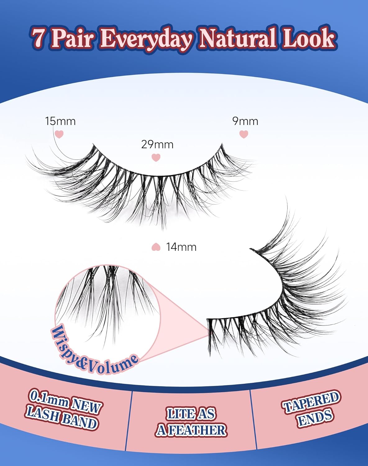 Cat eye Lashes Natural Wispy Lash Strip Natural Look Flared Eyelashes Fairy False Eye Lashes Fluffy False Eyelashes Soft 7 Pairs D97
