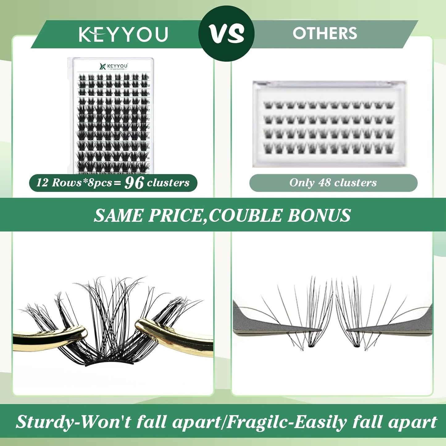 Lash Clusters 96pcs Individual Lashes Y22 D Curl 10mm Eyelash Clusters KEYYOU Volume Wispy Lash Extension Soft&Comfortable Easy DIY at Home(Y22,D-10mm)