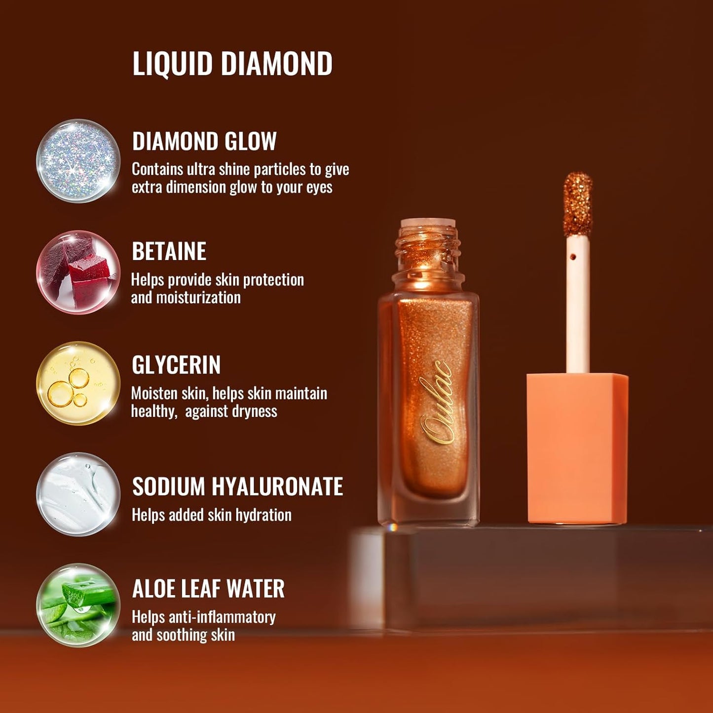 Oulac Liquid Glitter Eyeshadow Metallic Eyeshadow| Gold Liquid Eyeliner Glitter Eye Makeup| Pigmented Lightweight Moisturizing Formula Easy to Remove. Vegan & Cruelty-Free (O10)