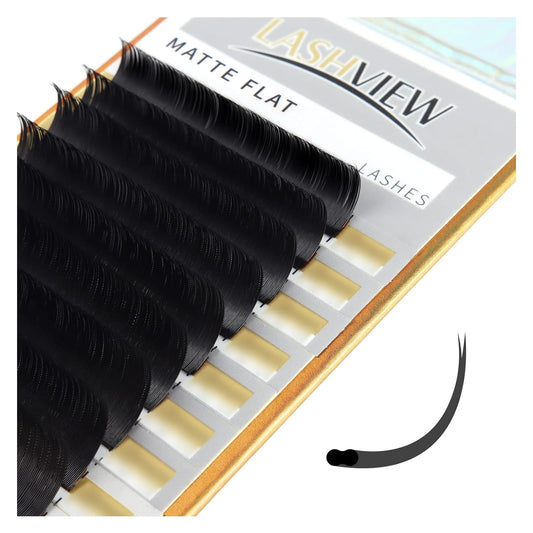 LASHVIEW Eyelash Extensions,Ellipse Flat Eyelash Extensions 0.15mm D Curl 10mm, Black,Individual Lashes,Super Matte Extremely Soft Professional Salon Use