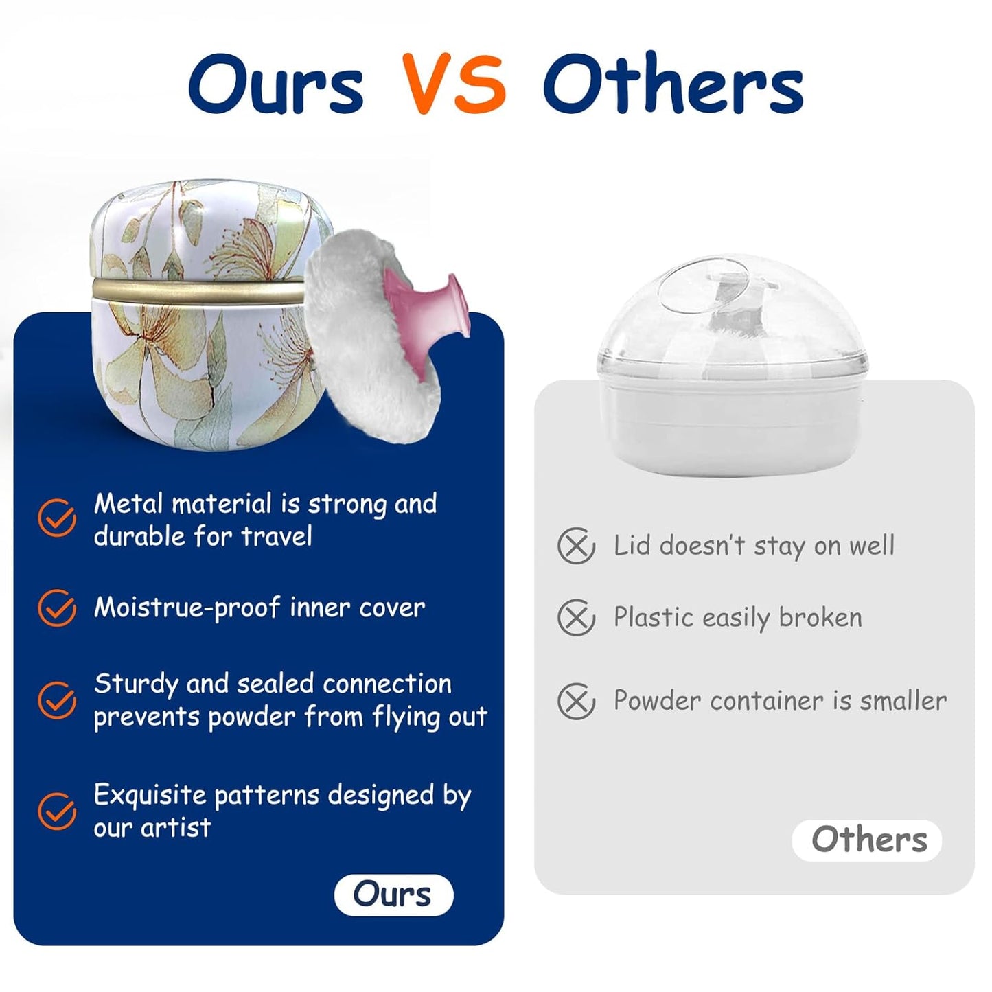 Body Powder Puff and Container for Dusting Powder, Women Powder Puff and Powder Case for Bath and Travel (Flower Song)