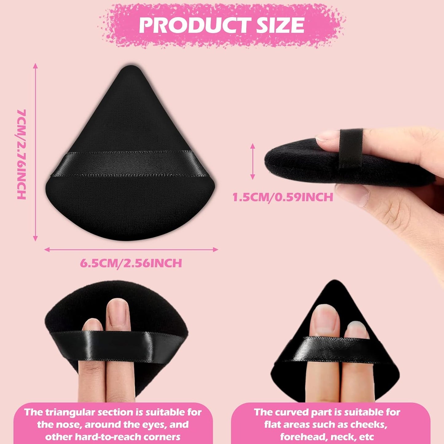 12 Pieces Powder Puff Face Triangle Powder Puff Soft Velour Makeup Puff Velour Puffs for Face Wet and Dry Cosmetic Foundation,Body Powder Blender Loose Mineral Powder Makeup Tool (Black,12 Pcs)