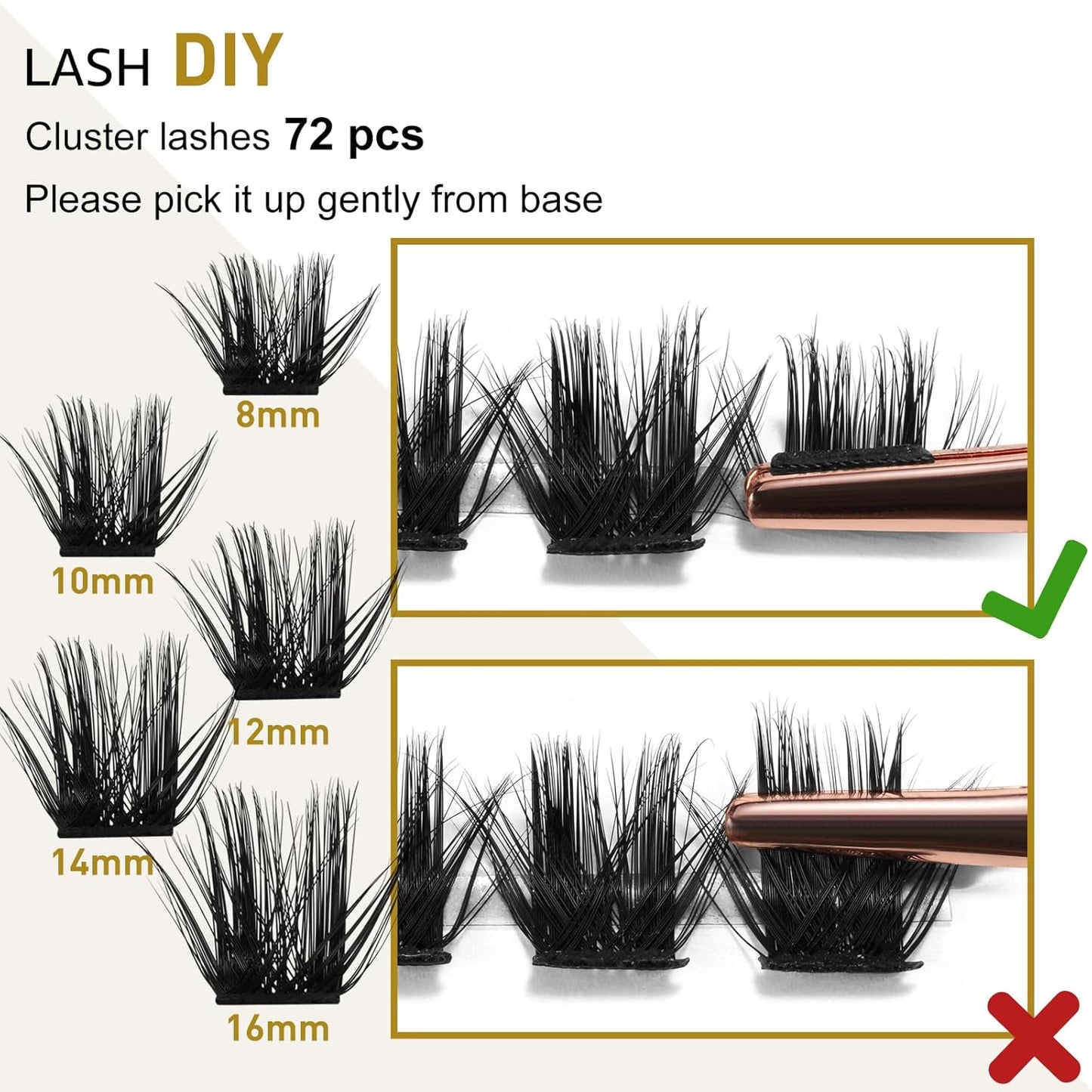Lash Clusters B53 D Curl 14mm DIY Eyelash Extensions 72 Clusters Lashes B&Qaugen Volume Individual Lashes Eyelash Clusters Extensions Individual Lashes Cluster DIY at Home (B53,D-14mm)