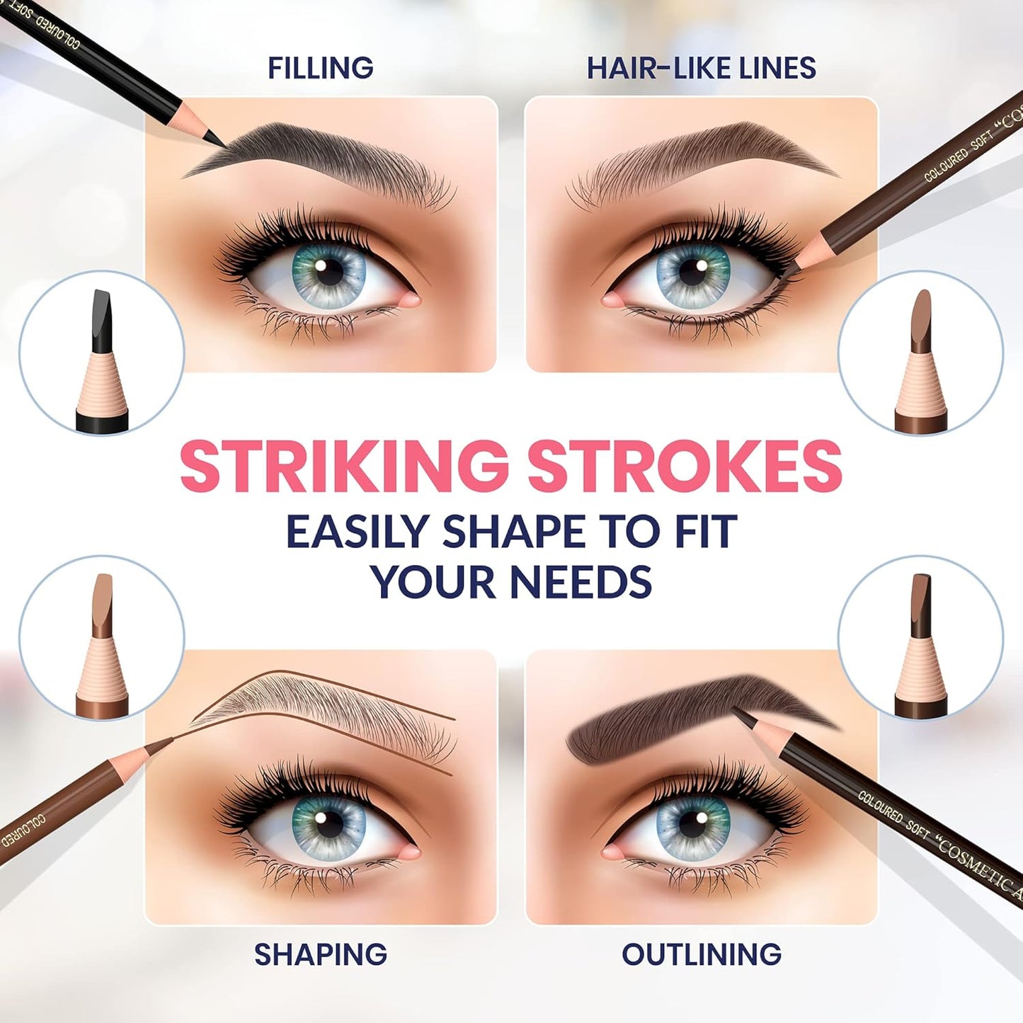 Stylia Waterproof Eyebrow Pencils For Women – Long-Lasting Microblading Supplies Brow Pencil, Perfect for Eyebrow Shaper, Filling & Defining Natural-Looking Brow - (12PC Black)