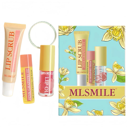 Lip Care Combo 3 pcs Set, Natural Kissers Scrub, Balm Moisturizing Oil, Vitamin E Moisturizing Treatment Overnight Treatment for Dry Chapped Lips, Nourishing Skincare Gift (03, PINK GRAPEFRUIT)