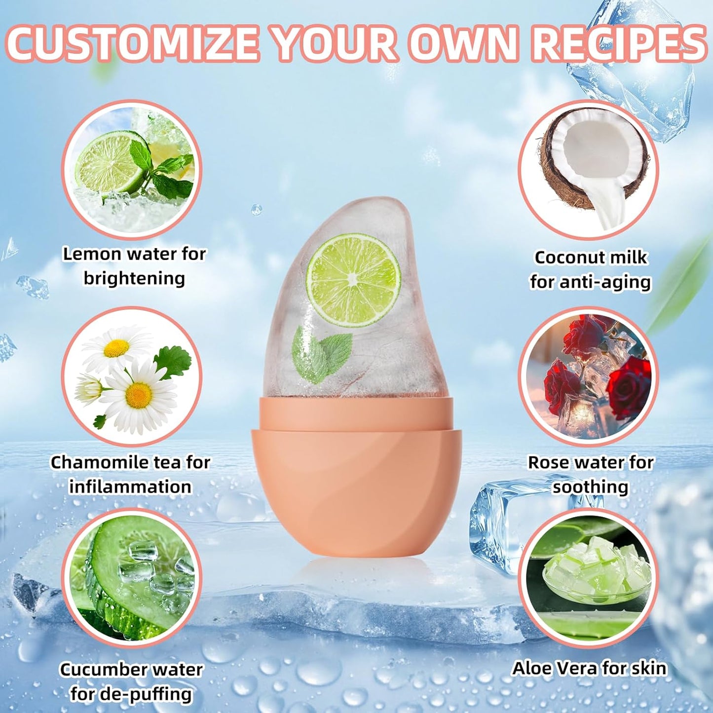 Silicone Facial Ice Cube Roller Massager, Facial Beauty Care Tool, Reusable Face Ice Mold - Brighten Skin, Reduce Puffiness for Face & Eyes (Black)