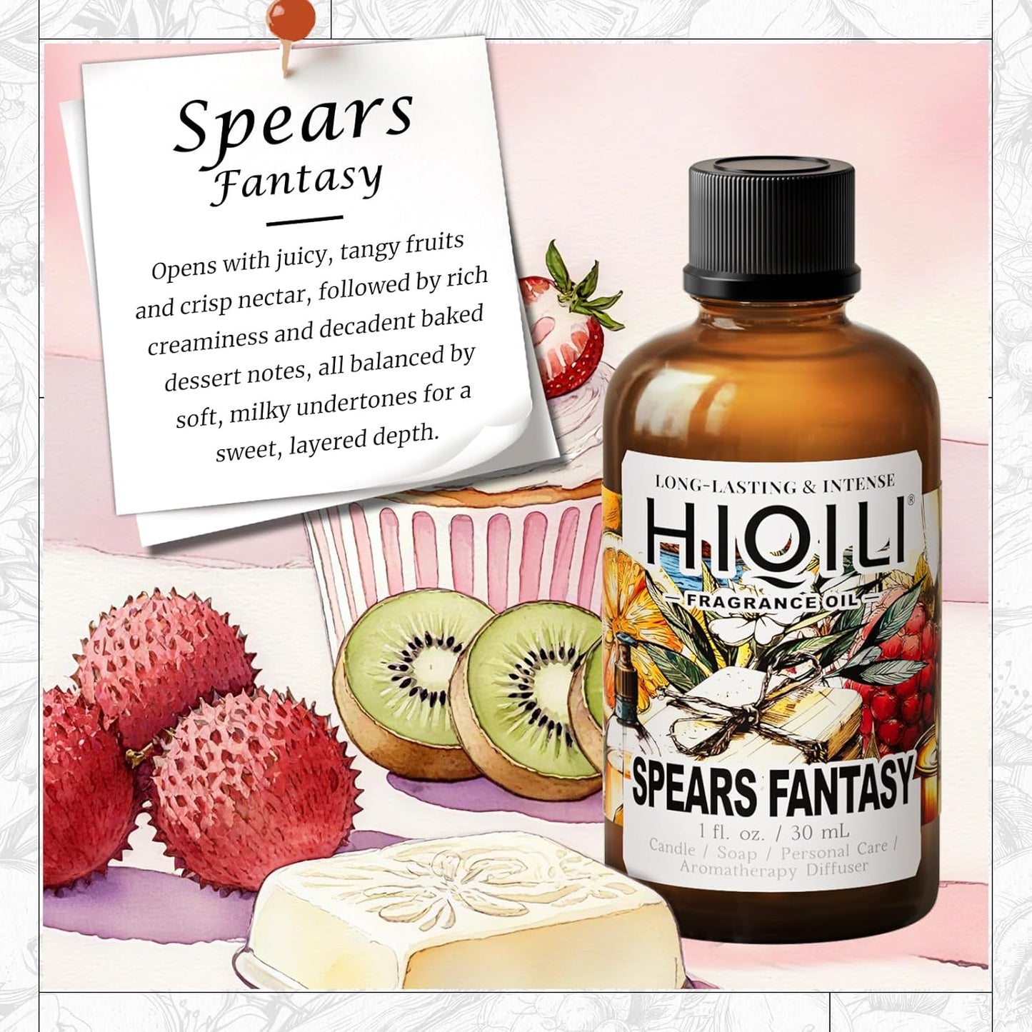 HIQILI Spears Fantasy Fragrance Oil for Home Diffuser, White Chocolate‌ & Cupcake‌ Scents, DIY Soap, Candle, Perfume Making, Long Lasting - 1 Fl Oz