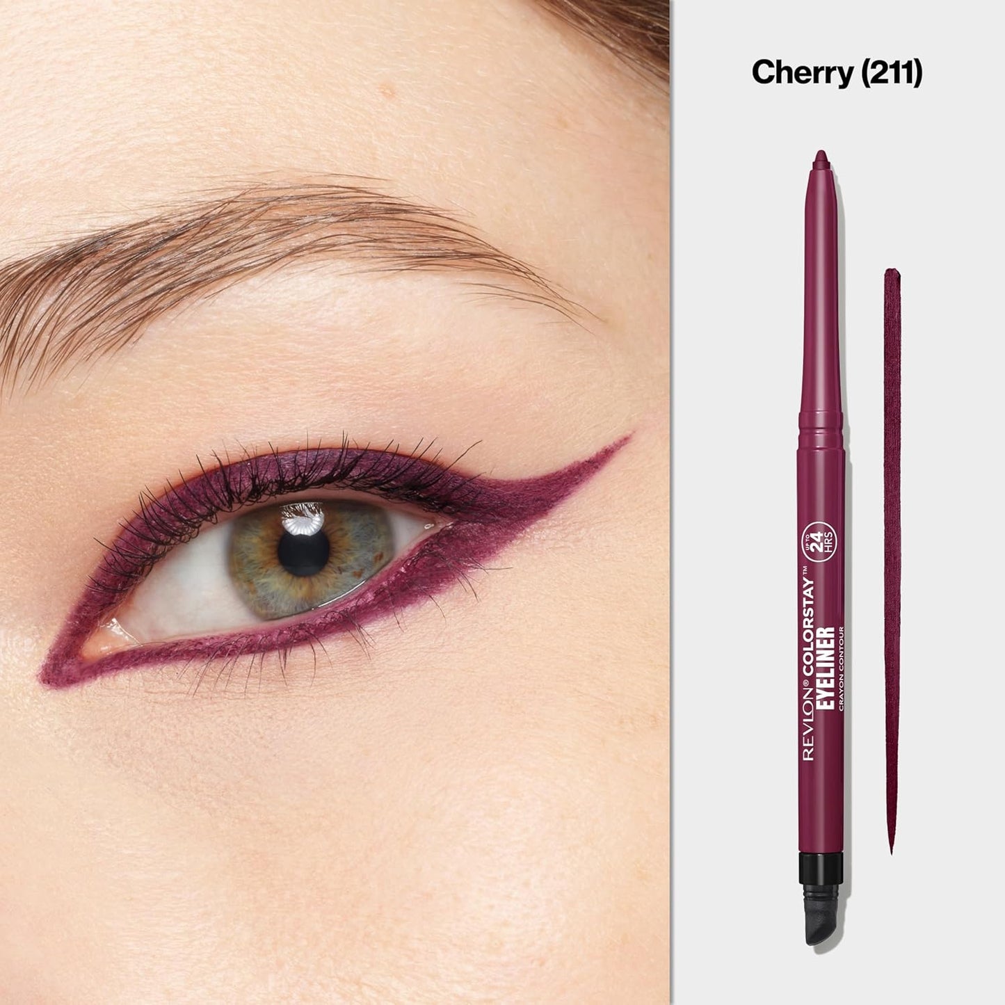 REVLON ColorStay Pencil Waterproof Eyeliner, Smudge-Proof, Eye Makeup with Built-In Sharpener, 211 Cherry, 0.01 oz