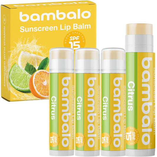 4-Pack Citrus SPF 15 Lip Balm - Organic Ingredients, Broad Spectrum UVA/UVB Protection - Hydrating & Moisturizing, USA Made