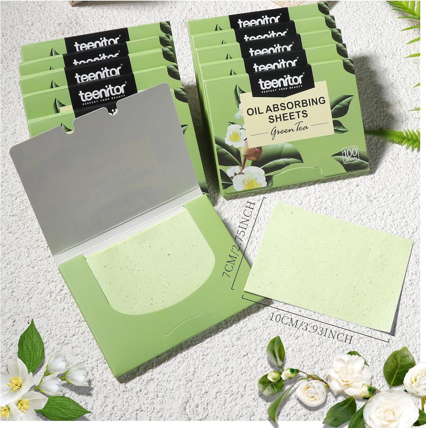 Teenitor Oil Blotting Sheets for Face, 2400 Sheets Oil Absorbing Sheets for Face, Green Tea Oil Absorbent Pads Oil Blotting Paper for Oily Skin, Face Oil Wipes Oil Sheets for Women Men, Large 10cmx7cm