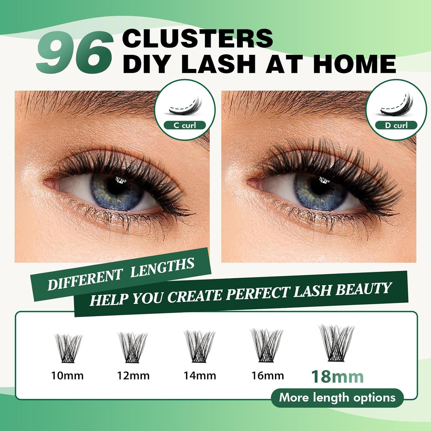 Lash Clusters 96pcs Individual Lashes D Curl 8-18MIX Eyelash Clusters KEYYOU Volume Wispy Lash Extension Soft&Comfortable Easy DIY at Home(Y19,D-8-18MIX)