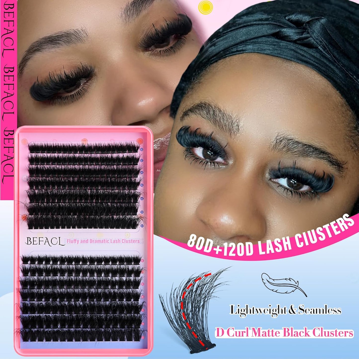 Lash Clusters Fluffy Individual Lashes 80D+120D Thick Eyelash Clusters D Curly Wispy Eyelash Extensions 10-22mm Eyelashes Cluster 252pcs False Eyelashes DIY SinuVelv Lash Extension by Befacl