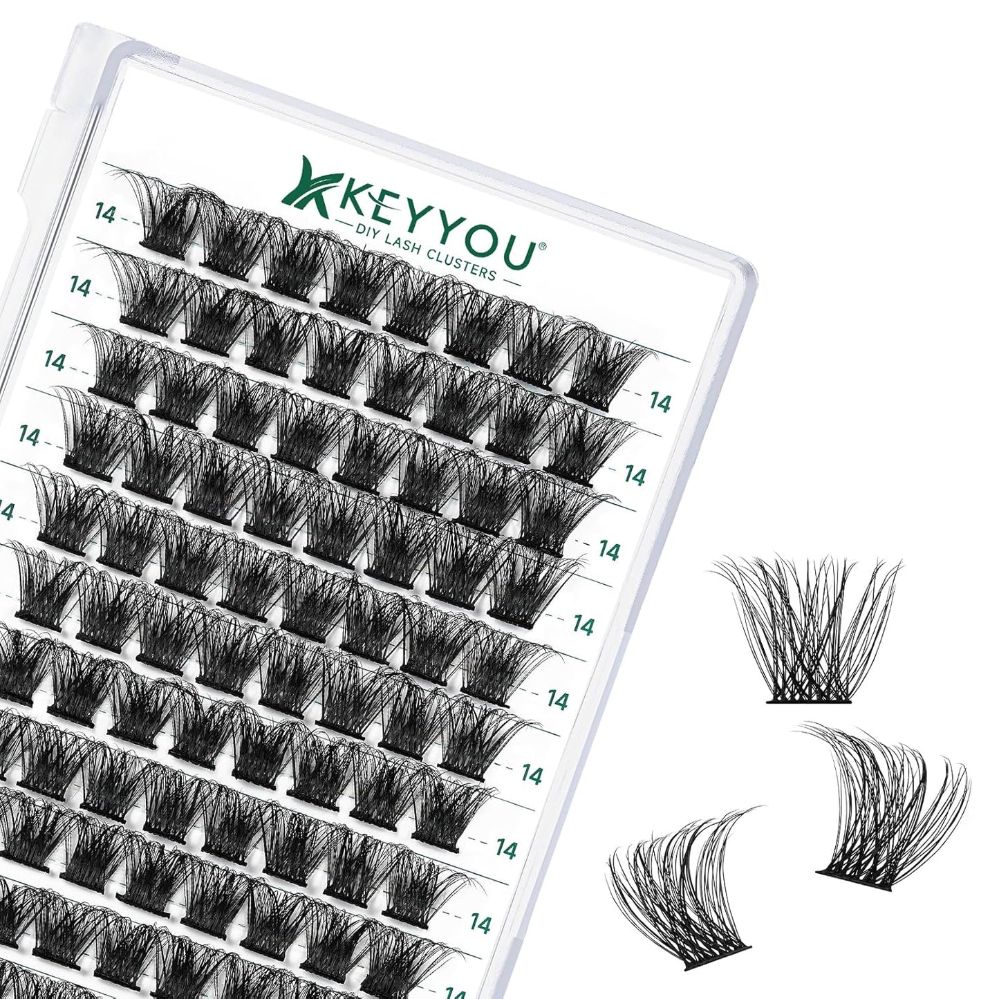 Lash Clusters 96pcs Eyelash Clusters D Curl 14mm Cluster Lashes KEYYOU Volume Wispy Lash Extension Soft&Comfortable Easy DIY at Home(Y23,D-14mm)