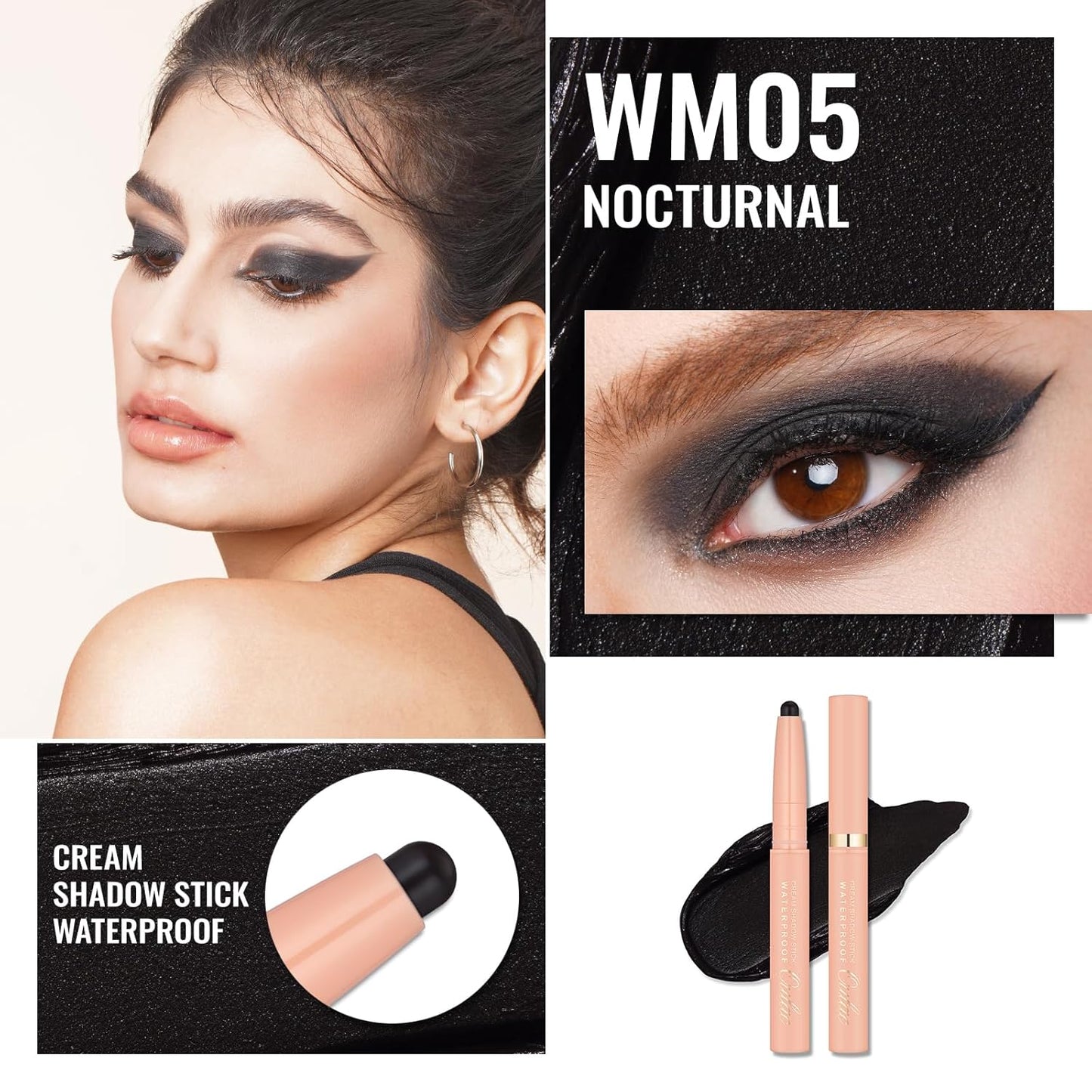 Oulac Matte Black Eyeshadow Stick – Twist-Up Waterproof Pencil, Long Lasting & Smudge-Proof, Vegan & Cruelty-Free, 1.25g, WM05 Nocturnal