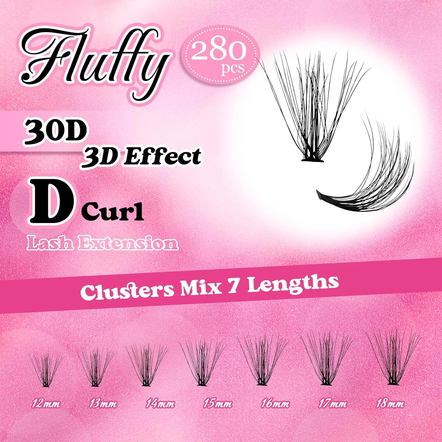 Lash Clusters 240pcs 30D 12-18mm Cluster Lashes Mixed Tray 3D Effect Volume Individual Lashes Cluster Eyelash Extensions Fluffy Soft D Curl DIY Lash Extension Kit at Home (30D-0.07-D,12-18mm)