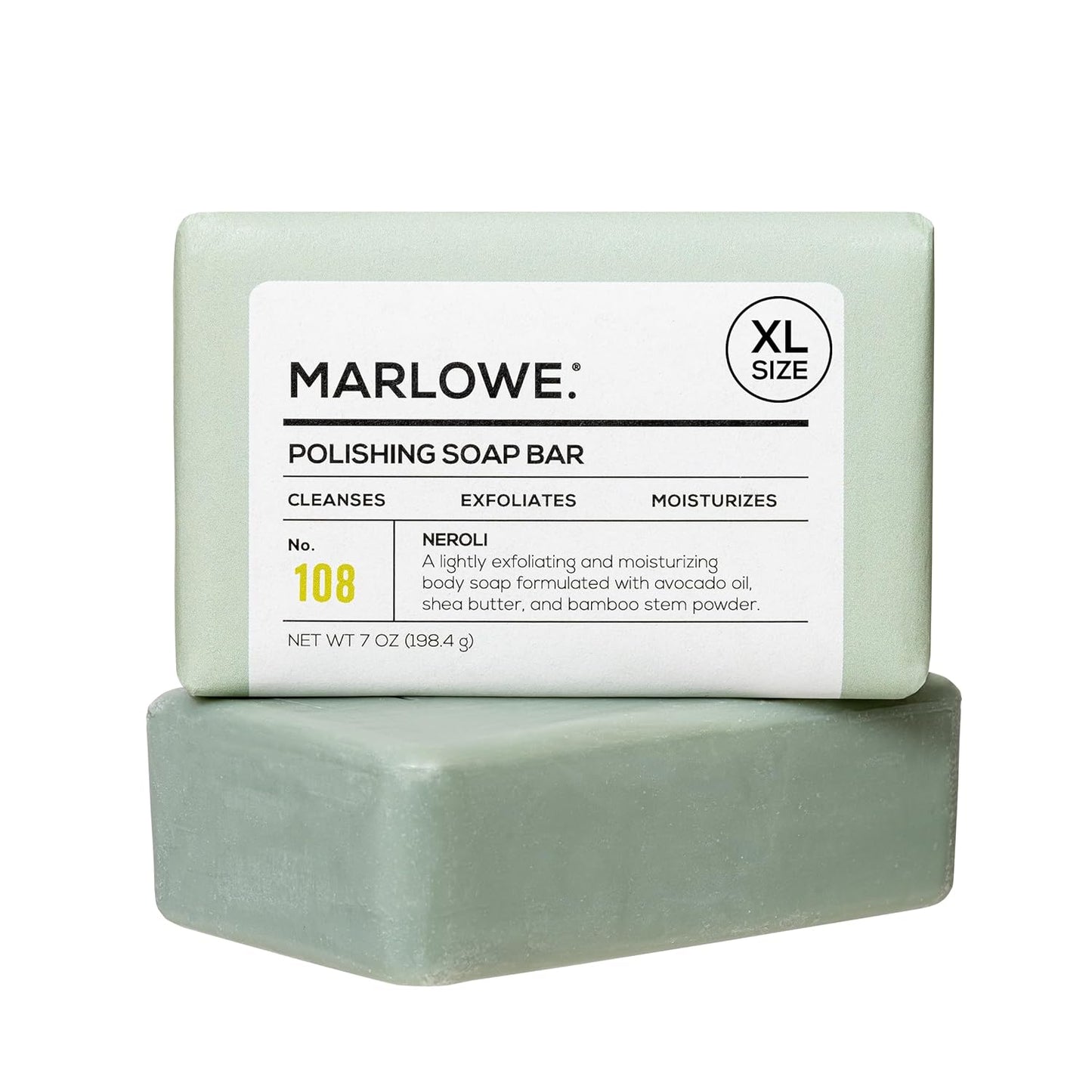 MARLOWE. No. 108 Lightly Exfoliating Soap Bar, 7oz, Polishing, Moisturizing & Cleansing Bar Soap for Men, Made with Natural Ingredients