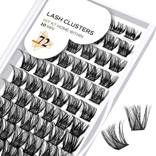 Lash Clusters B05 D Curl 12 mm DIY Eyelash Extensions 72 Clusters Lashes B&Qaugen Fluffy Individual Lashes Eyelash Clusters Extensions Individual Lashes Cluster DIY at Home (B05,12 mm)