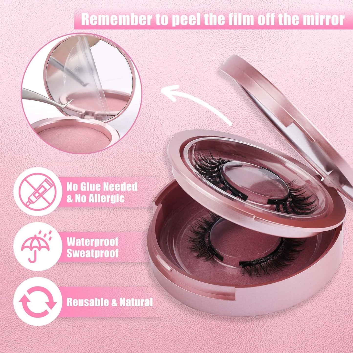 FADLASH Magnetic Eyelashes with Applicator 2 Pairs Reusable Waterproof Cat Eye Magnetic Lashes Natural Look Easy to Wear and Remove, Black (Y1+Y3)