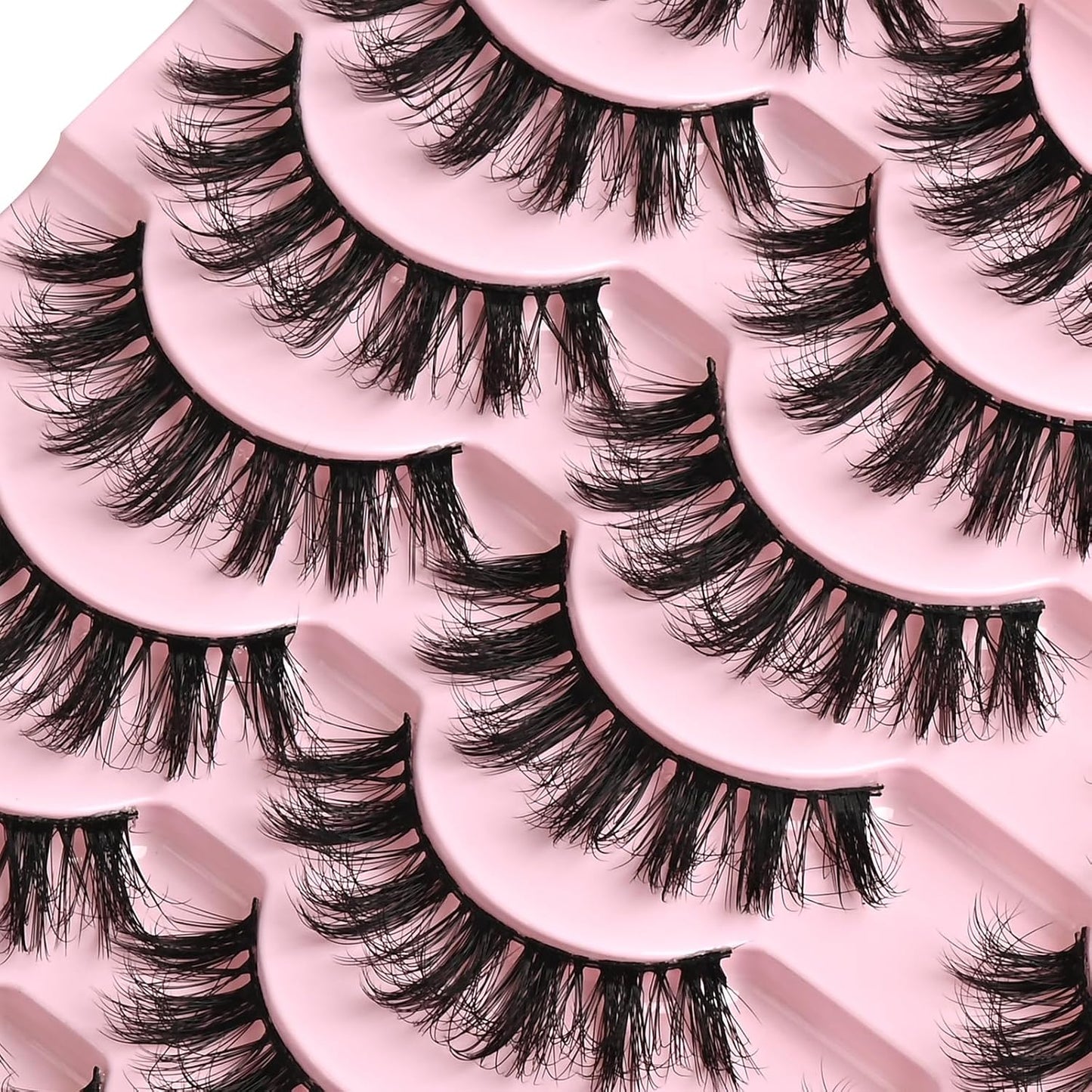 FARRED Fluffy Lashes Natural Eyelashes Short Wispy Eye Lash Strips 14 Pairs Separated Volume Eyelash Pack 16mm Dramatic Wispies Fake Strip Lashes Clusters Cat Eye Pestañas Spiky Look (F24 | 9-16mm)