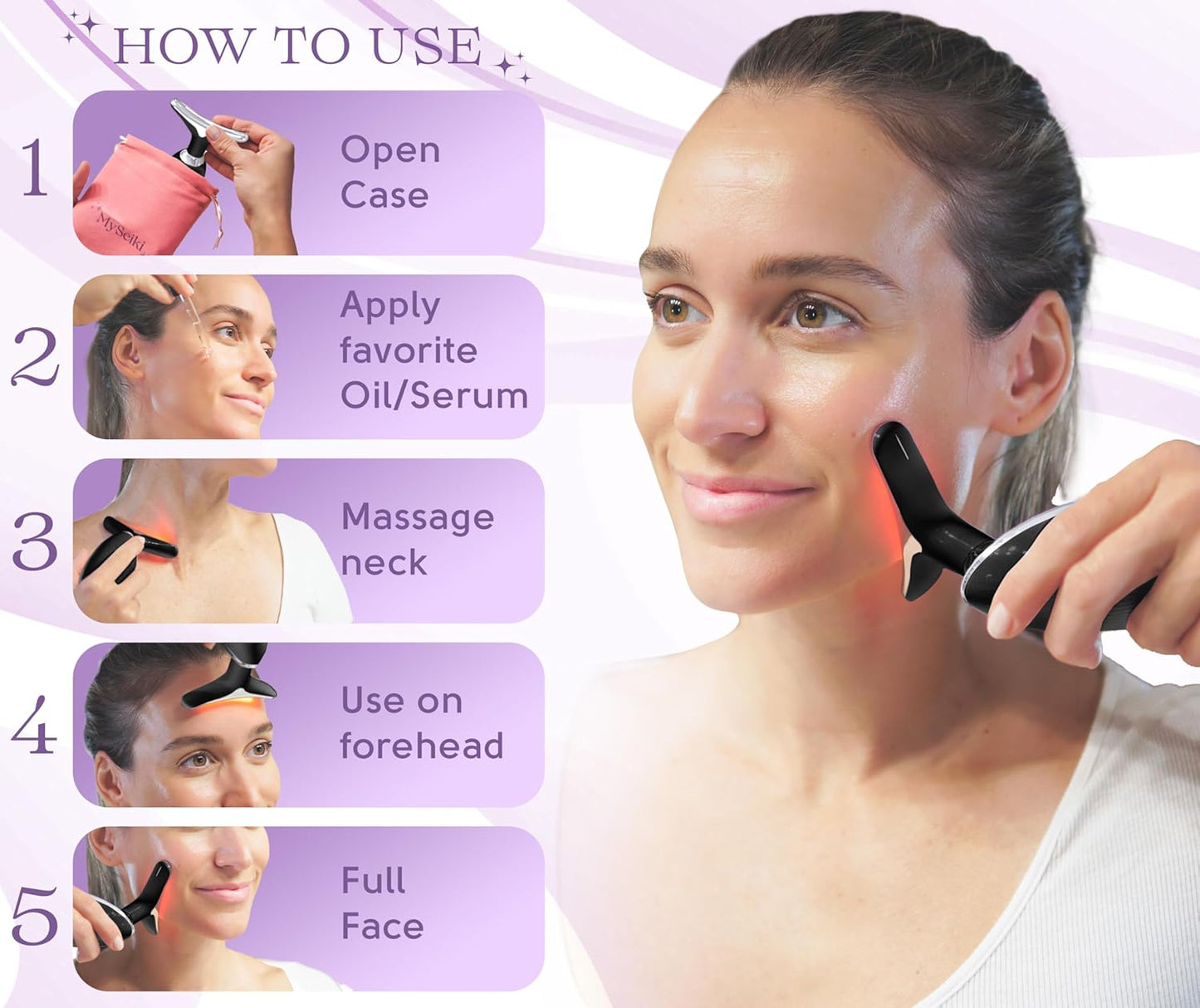 7 LED Light Beauty Tool – Face and Neck Massager with Jade Roller, Case, Black