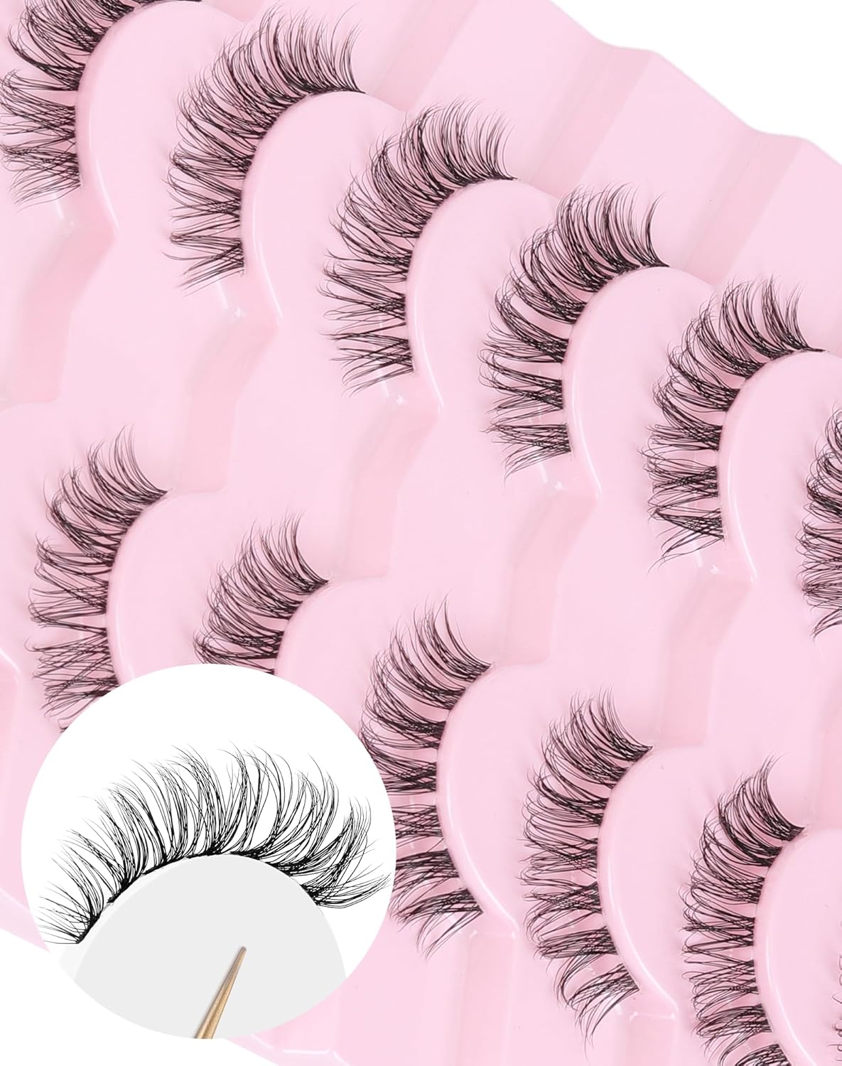 Wispy lashes natural look false eyelashes C curl fake lashes 3d Fluffy eye lashes clear band lashes Pack 7 Pairs