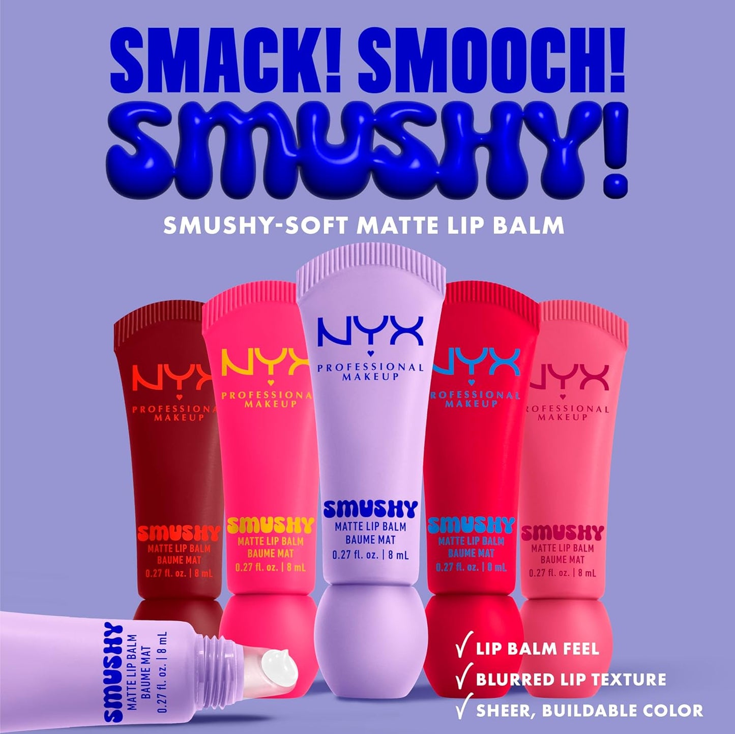 NYX PROFESSIONAL MAKEUP Smushy Matte Lip Balm, Tinted Lip Moisturizer with Soft, Matte Finish - Squeeze N' Sizzle (Cherry Red)