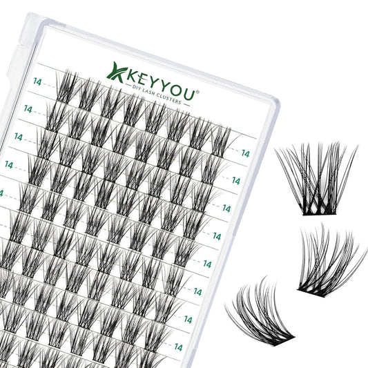 KEYYOU Volume Wispy Lash Extension 96pcs Individual Lashes D Curl 14mm Soft&Comfortable Easy DIY at Home (Y18, D-14mm)