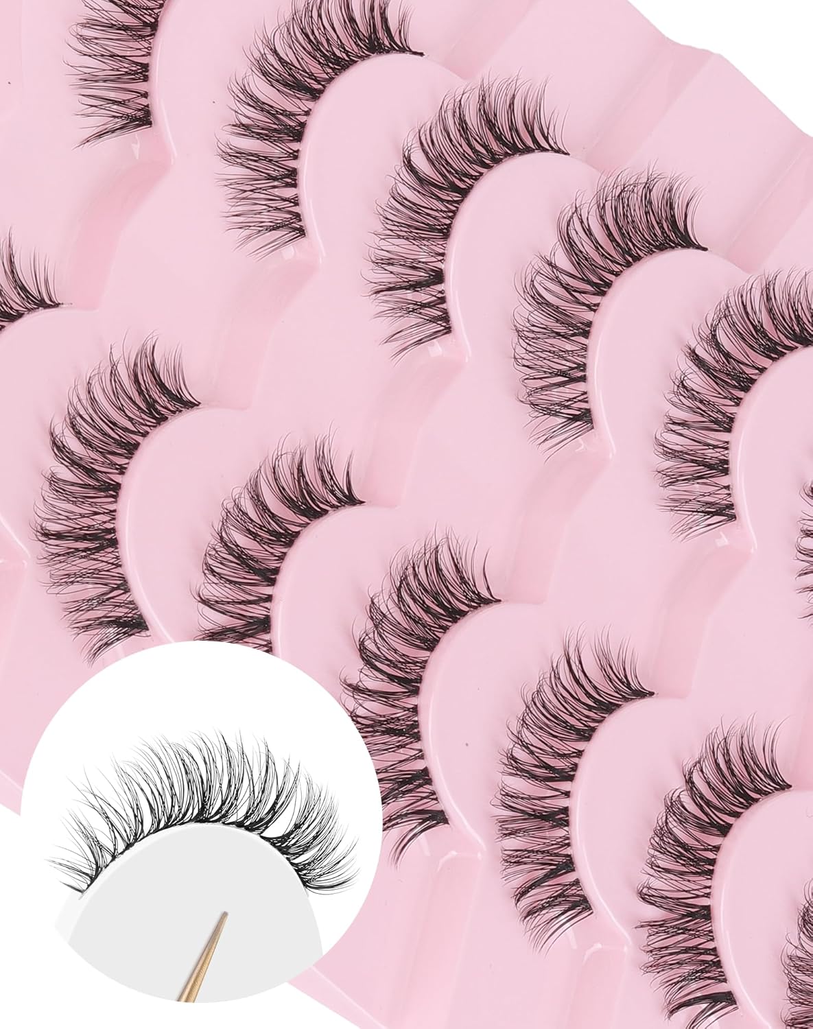 Lashes Wispy False Eyelashes Natural Mink Lashes Small Strip Lashes Wispies Eyelashes Short Eyelashes Natural Look Eye Lashes Pack 7 Pairs