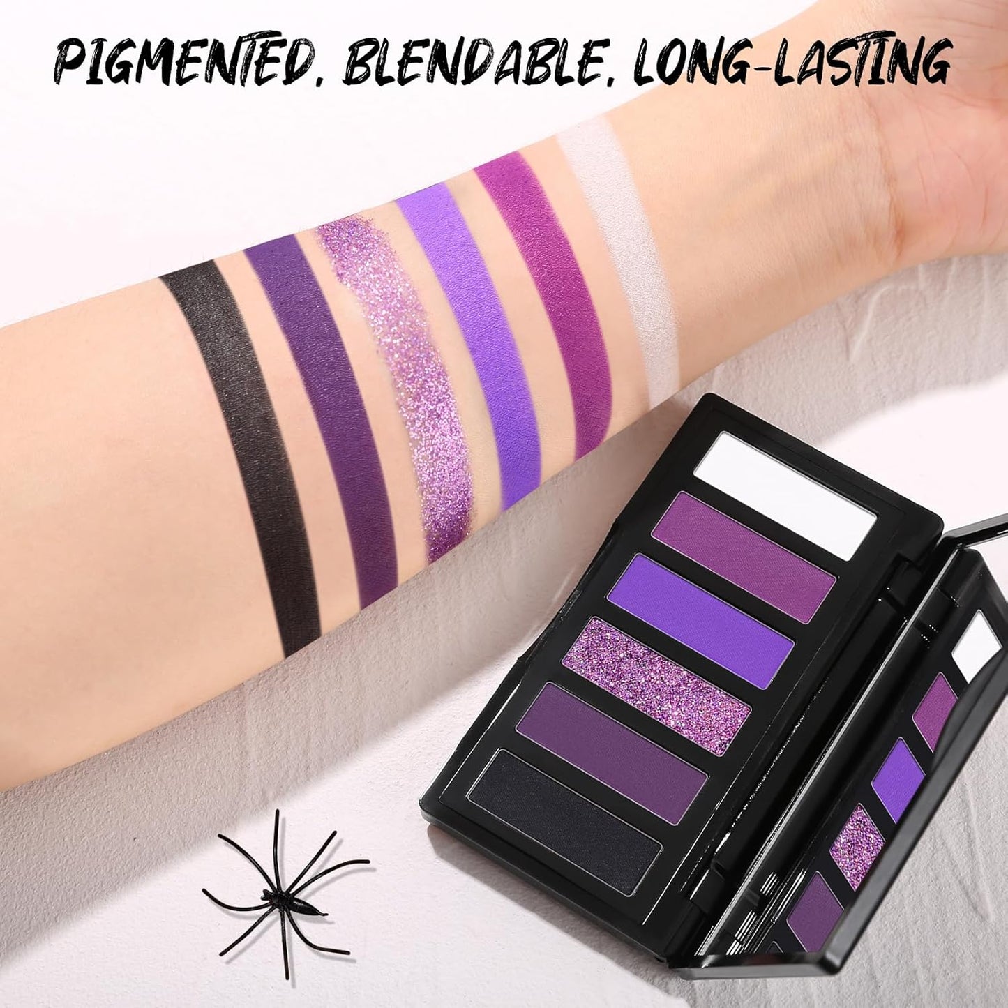 Purple Eyeshadow Palette with Mirror Lilac Violet Plum Tones Matte Shimmer Glitter 6 Colors Mini Eye Shadow Pallet Travel Size Highly Pigmented for Fairy Witch Goth Halloween Costume Makeup