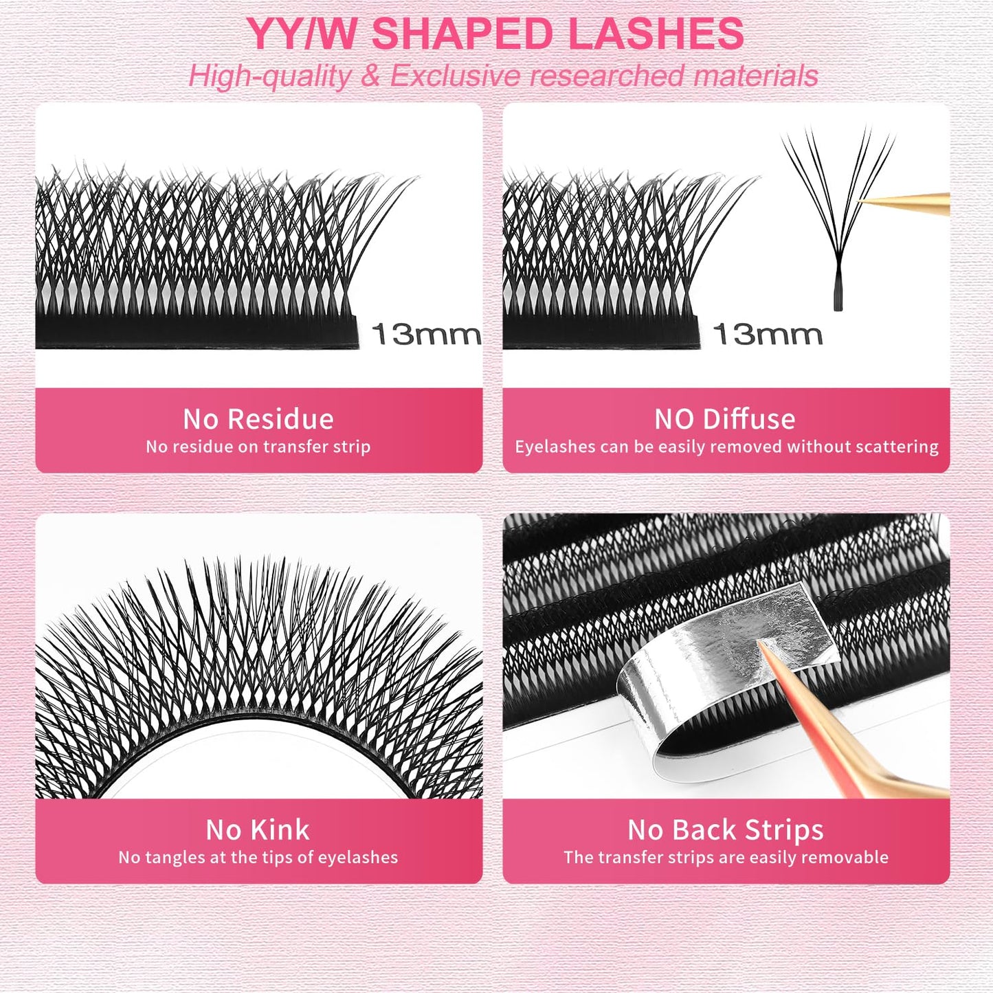 Lash Extensions Double Tips 4D Eyelash Extensions W Shape 0.07mm Thickness C Curl 11mm Premade Fans Easy Fan Volume Lashes Matte Black Crisscross(W-4D-Double Tips-0.07-C,11mm)