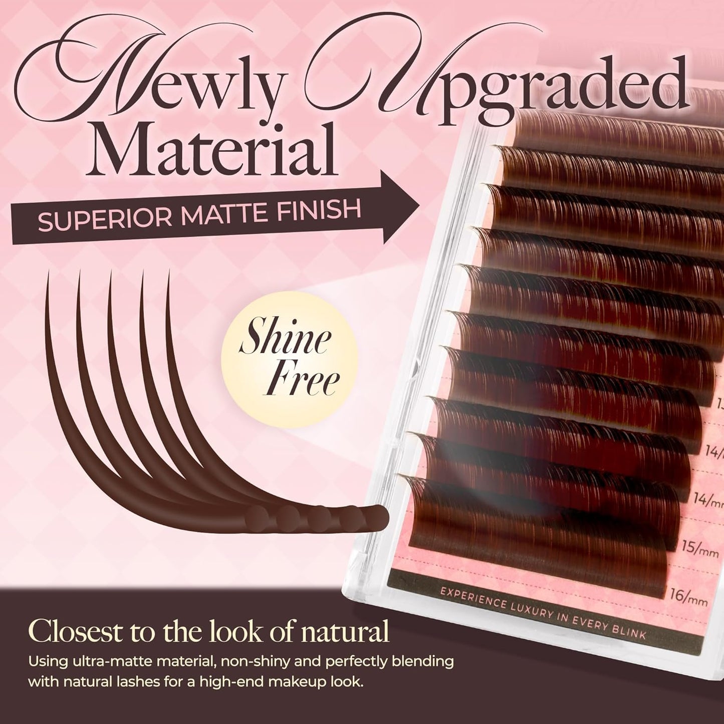 LASHVIEW Coffee Brown Volume Lash Extensions 0.03-0.20 J/B/L/C/CC/D Curl 8-16mm Mixed & Single Length Tray, Soft Matte Dark Professional Eyelashes Extension(0.07 D 8-16mm)