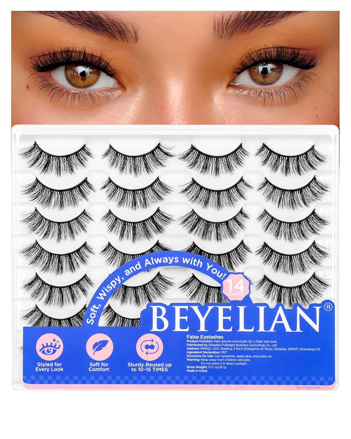 BEYELIAN False Eyelashes 14 Pairs Eye Lashes 10-15mm Strip Lash pack Soft 3D Volume Faux Mink Lashes That Look Like Extensions C200