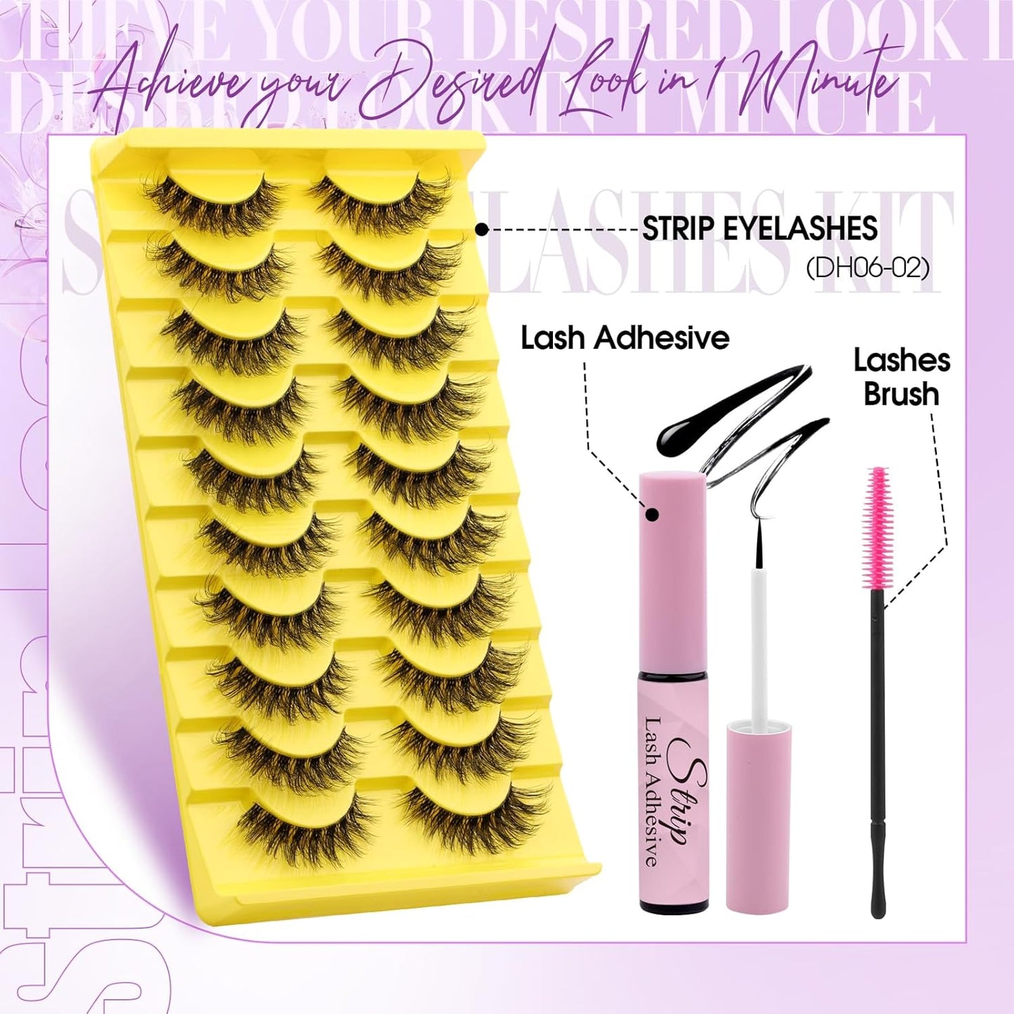 Strip Lash with Glue for DIY Lash-users: 10 Pairs, DIY, Natural Look, Fluffy, Manga, Wispy, Waterproof, Anime, Cat Eye, D Curl, LZ-201
